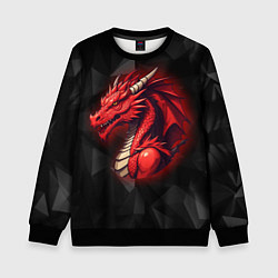 Свитшот детский Красный дракон на полигональном черном фоне, цвет: 3D-черный