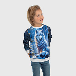 Свитшот детский Волк в зимнем ночном лесу, цвет: 3D-белый — фото 2