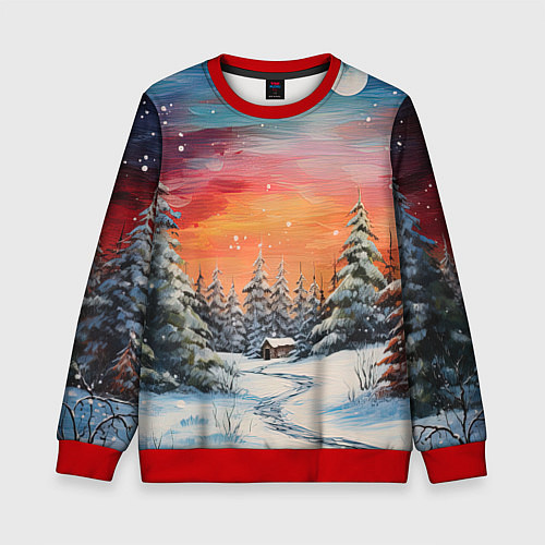 Детский свитшот Заснеженная радость нового года / 3D-Красный – фото 1