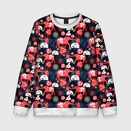 Детский свитшот Красные слоны / 3D-Белый – фото 1