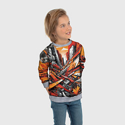 Свитшот детский Улица в оранжевом граффити, цвет: 3D-меланж — фото 2