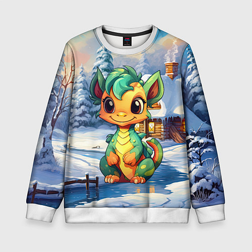Детский свитшот Крошечный дракон зимы 2024 / 3D-Белый – фото 1
