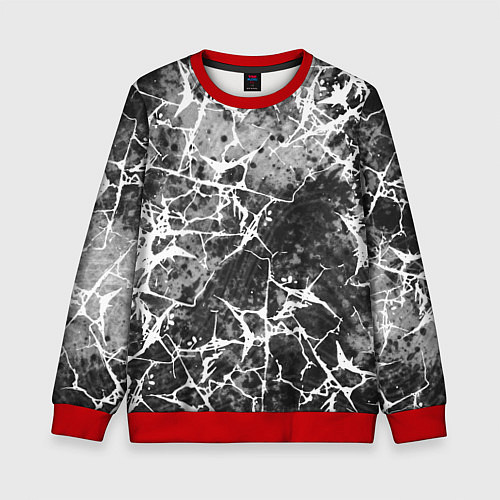 Детский свитшот Абстракция - белые трещины на сером фоне / 3D-Красный – фото 1