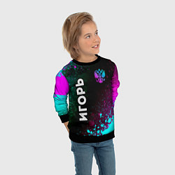 Свитшот детский Игорь и неоновый герб России вертикально, цвет: 3D-черный — фото 2