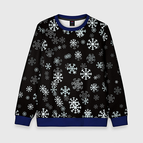 Детский свитшот Снежинки белые на черном / 3D-Синий – фото 1