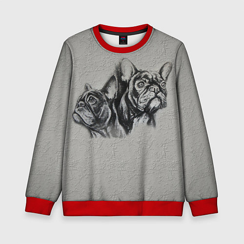 Детский свитшот Французские бульдоги пара / 3D-Красный – фото 1