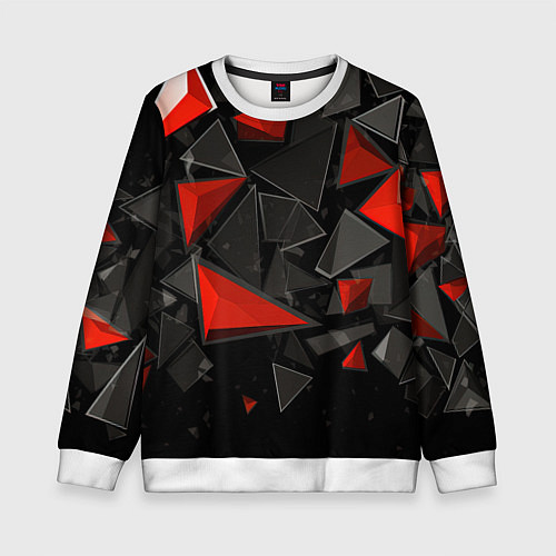 Детский свитшот Черные и красные треугольные частицы / 3D-Белый – фото 1