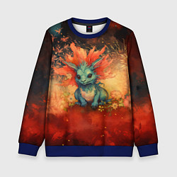 Свитшот детский Дракон на фоне салютов, цвет: 3D-синий