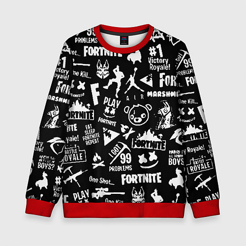 Детский свитшот Fortnite alllogo black / 3D-Красный – фото 1