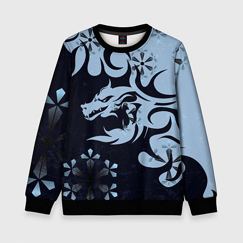 Детский свитшот Дракон со снежинками / 3D-Черный – фото 1