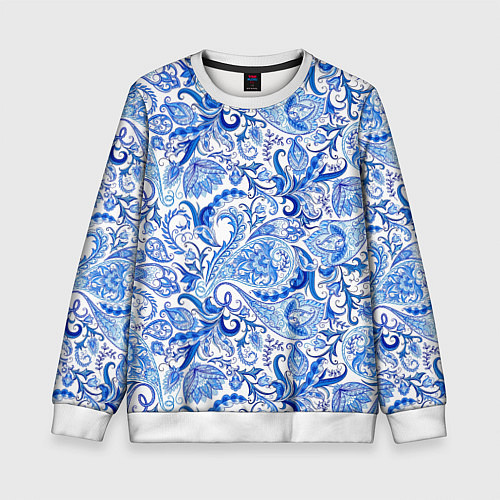 Детский свитшот Гжельская роспись на белом фоне / 3D-Белый – фото 1