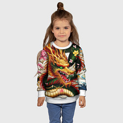 Свитшот детский Морда японского дракона - ирезуми, цвет: 3D-белый — фото 2