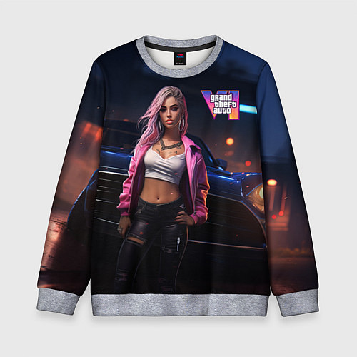 Детский свитшот GTA 6 девушка у машины / 3D-Меланж – фото 1