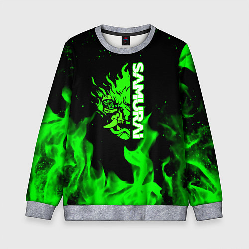 Детский свитшот Samurai green fire toxic / 3D-Меланж – фото 1