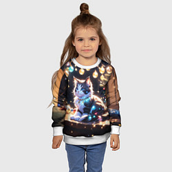 Свитшот детский Кот и новогодние украшения, цвет: 3D-белый — фото 2