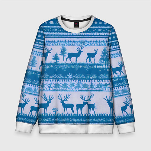 Детский свитшот Синие олени / 3D-Белый – фото 1