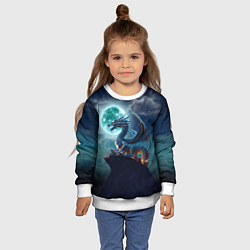 Свитшот детский Дракон на скале на фоне луны, цвет: 3D-белый — фото 2