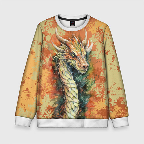 Детский свитшот Зеленый древесный дракон с листьями / 3D-Белый – фото 1