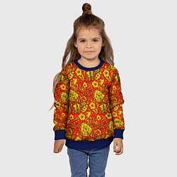 Свитшот детский Хохломская роспись золотистые цветы на красном фон, цвет: 3D-синий — фото 2
