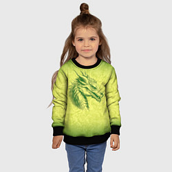 Свитшот детский Зеленый нарисованный дракон с открытой пастью, цвет: 3D-черный — фото 2