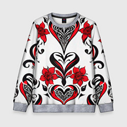 Свитшот детский Красный узор сердце, цвет: 3D-меланж