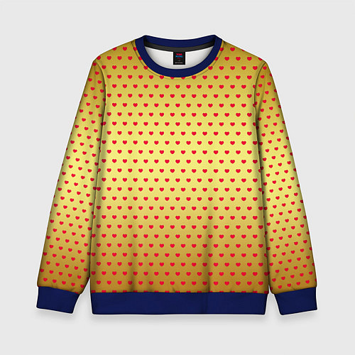 Детский свитшот Красные сердечки на золотом фоне / 3D-Синий – фото 1