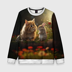 Свитшот детский Котик грызун, цвет: 3D-белый