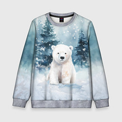 Свитшот детский Белый медвежонок в лесу, цвет: 3D-меланж