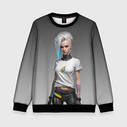 Свитшот детский Блондинка в белой футболке Cyberpunk 2077, цвет: 3D-черный