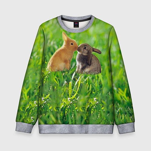 Детский свитшот Кролики в траве / 3D-Меланж – фото 1