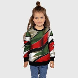 Свитшот детский Красные зеленые белые полосы абстракции, цвет: 3D-черный — фото 2