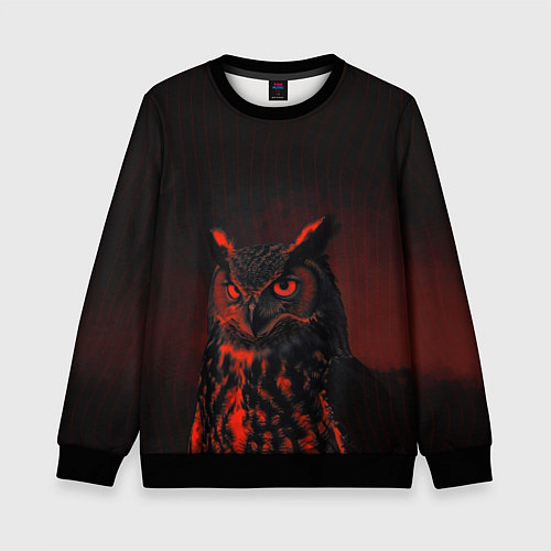 Детский свитшот Филин в красных тенях / 3D-Черный – фото 1