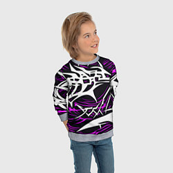 Свитшот детский Белые и розовые агрессивные линии на чёрном фоне, цвет: 3D-меланж — фото 2