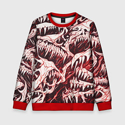 Детский свитшот Белые клыки на красном фоне
