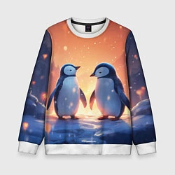 Свитшот детский Романтичная пара пингвинов, цвет: 3D-белый