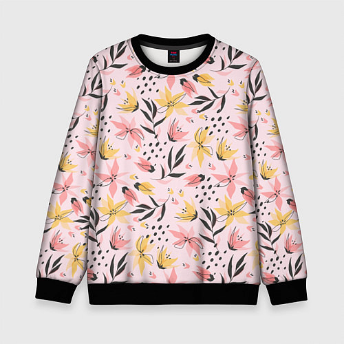 Детский свитшот Абстрактный паттерн с цветами / 3D-Черный – фото 1