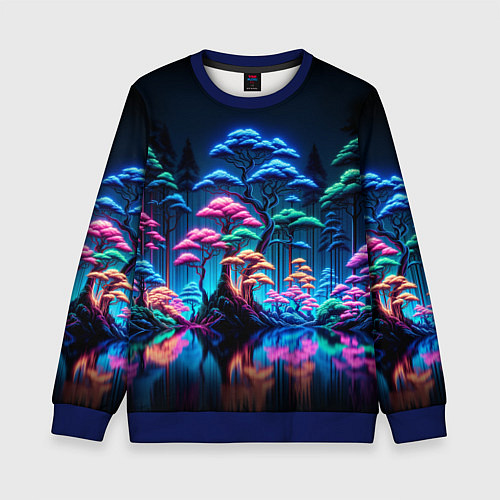 Детский свитшот Неоновый лес - нейросеть / 3D-Синий – фото 1