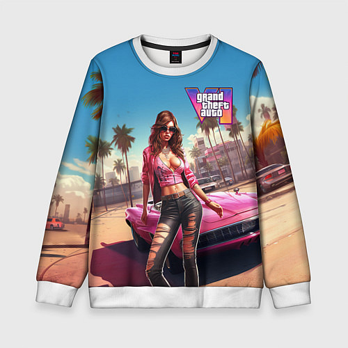 Детский свитшот GTA 6 girl logo / 3D-Белый – фото 1