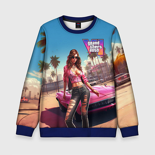 Детский свитшот GTA 6 girl logo / 3D-Синий – фото 1