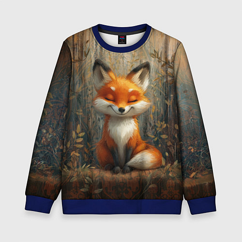 Детский свитшот Милый и довольный лисёнок / 3D-Синий – фото 1