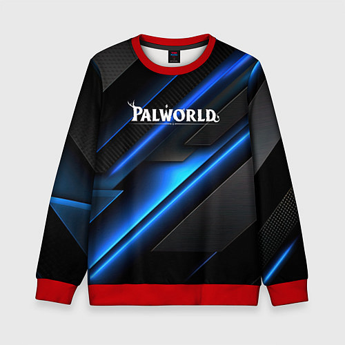 Детский свитшот Palworld logo blue neon abstract / 3D-Красный – фото 1