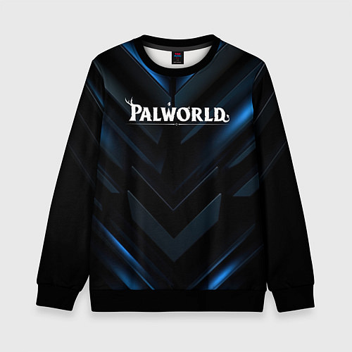 Детский свитшот Palworld logo blue neon abstract black / 3D-Черный – фото 1