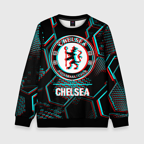 Детский свитшот Chelsea FC в стиле glitch на темном фоне / 3D-Черный – фото 1