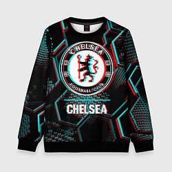Свитшот детский Chelsea FC в стиле glitch на темном фоне, цвет: 3D-черный