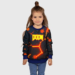 Свитшот детский Doom плиты лого в огне, цвет: 3D-синий — фото 2
