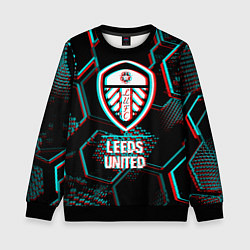Детский свитшот Leeds United FC в стиле glitch на темном фоне