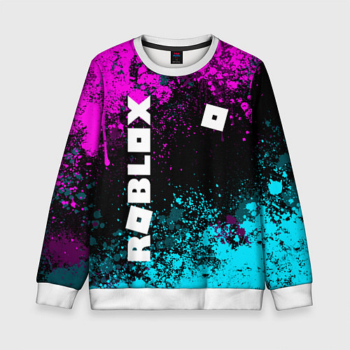 Детский свитшот Роблокс - неоновые брызги / 3D-Белый – фото 1