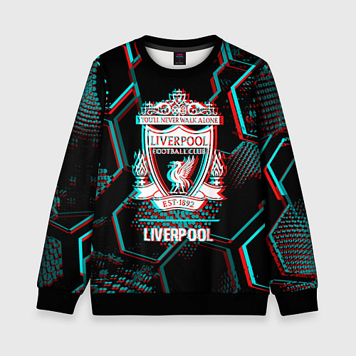 Детский свитшот Liverpool FC в стиле glitch на темном фоне / 3D-Черный – фото 1