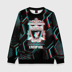 Свитшот детский Liverpool FC в стиле glitch на темном фоне, цвет: 3D-черный