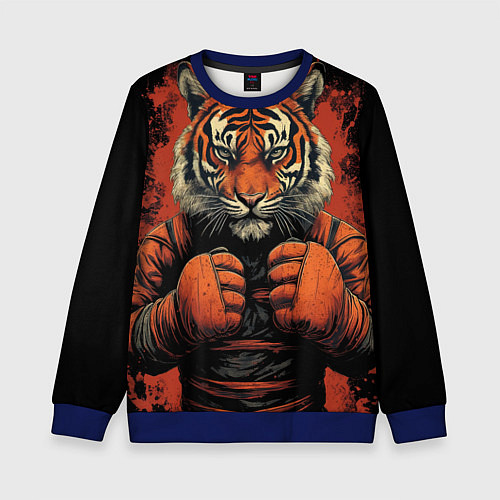 Детский свитшот Муай-Тай тигр в стойке боевые искусства / 3D-Синий – фото 1